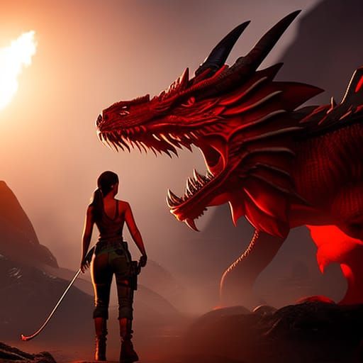 Lara Croft and Red Dragon: 3D Digital Art