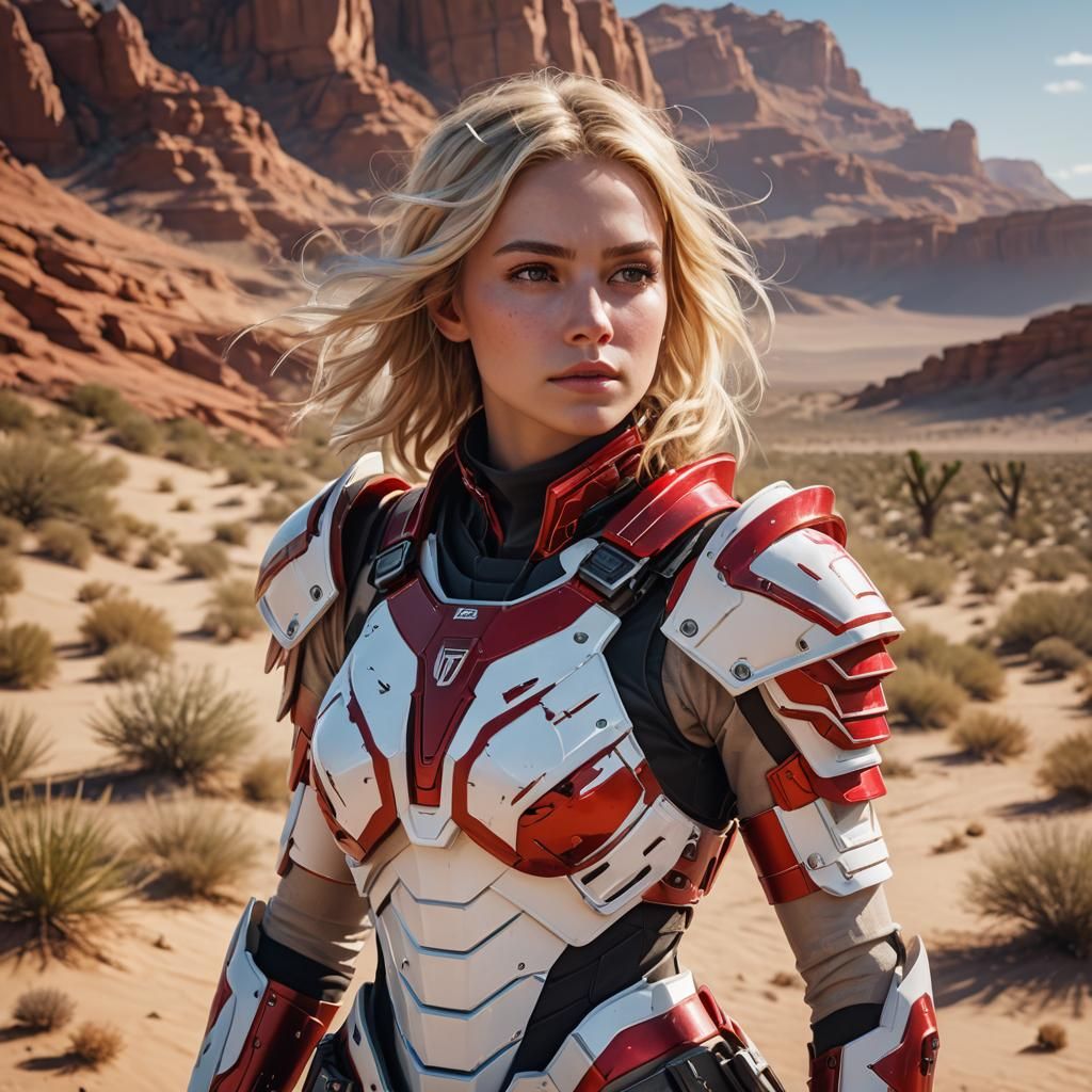 Woman in High-Tech Armor, Desert Background, Detailed Matte ...