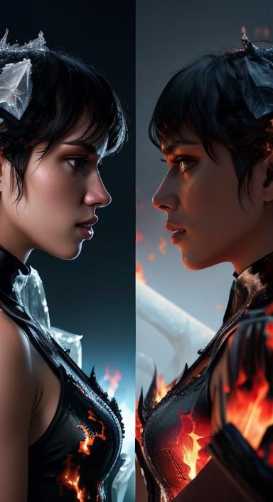 Ice and Fire Split Screen in Photorealistic 8K