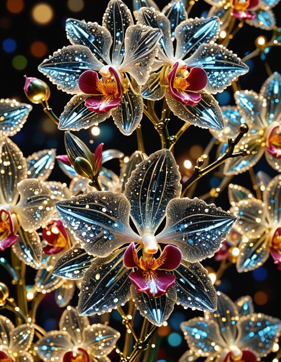 Luminescent Crystal Orchid: Intricate Swarovski Render