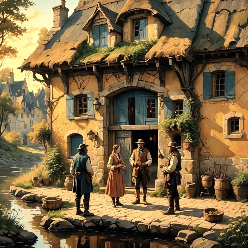 Loire River Tavern: Anime-Style Fantasy Painting