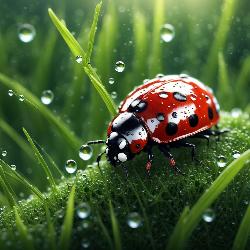Ladybug in Dew: Detailed Matte Painting