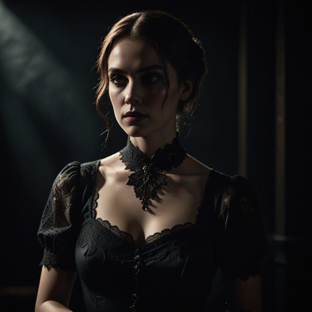 Elegant Woman in Black Garter with Dramatic Lighting