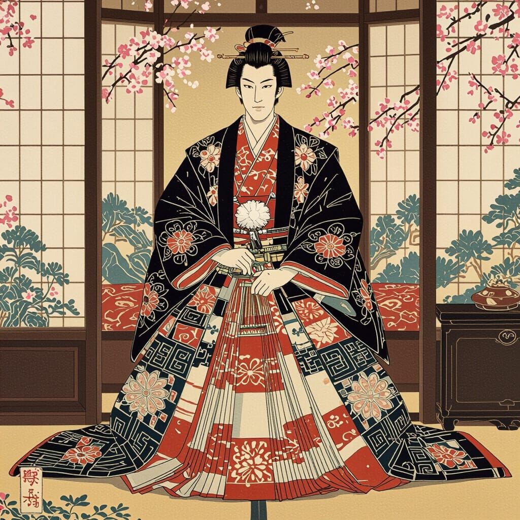 Regal Japanese Prince in Ukiyo-e Style