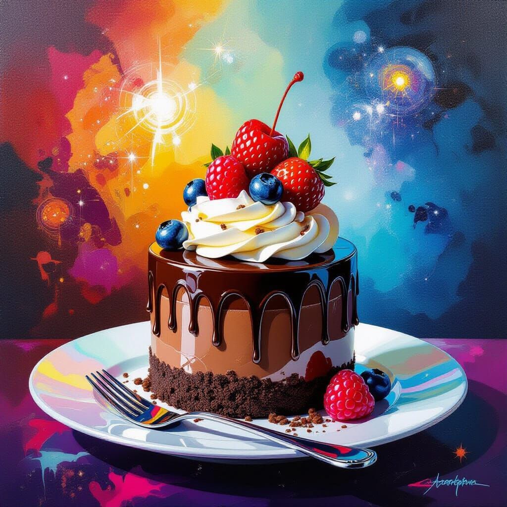 Abstract Gourmet Dessert with Graffiti Splashes