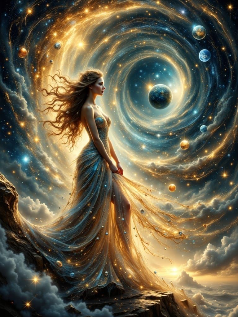 Celestial Goddess Emerges from Galaxy Vortex