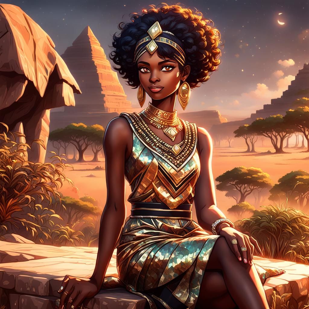 Anime Girl Watching Car Race in African Savanna