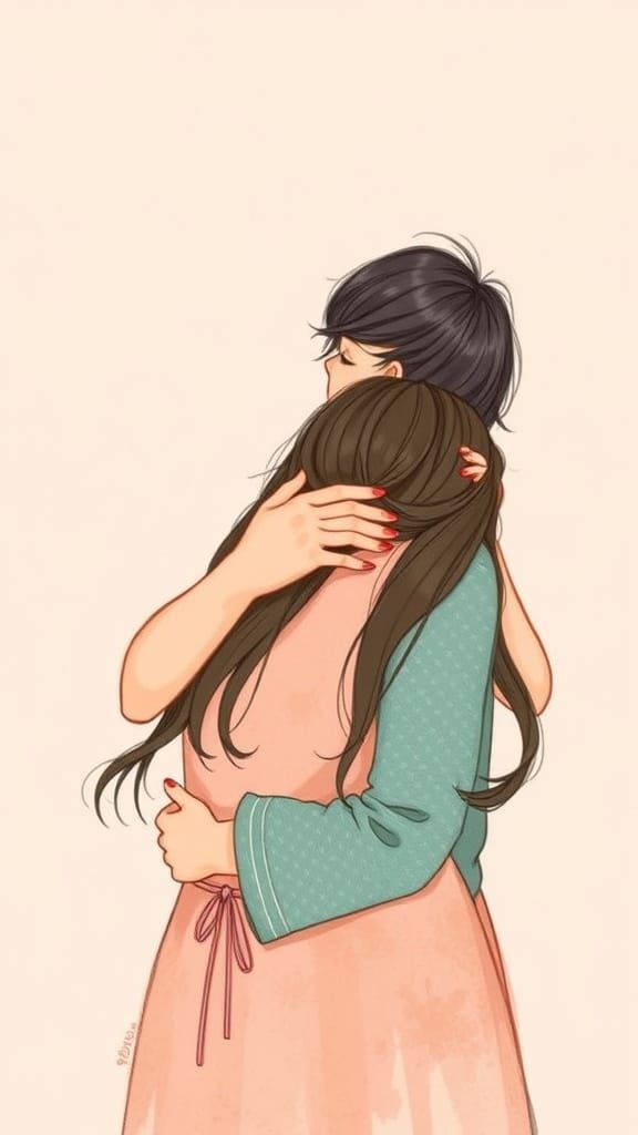 Comforting Embrace in Dreamy Pastel Art Style