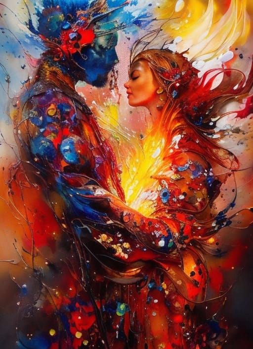 Fiery Heart Marbling in Sinister Oil Painting Style