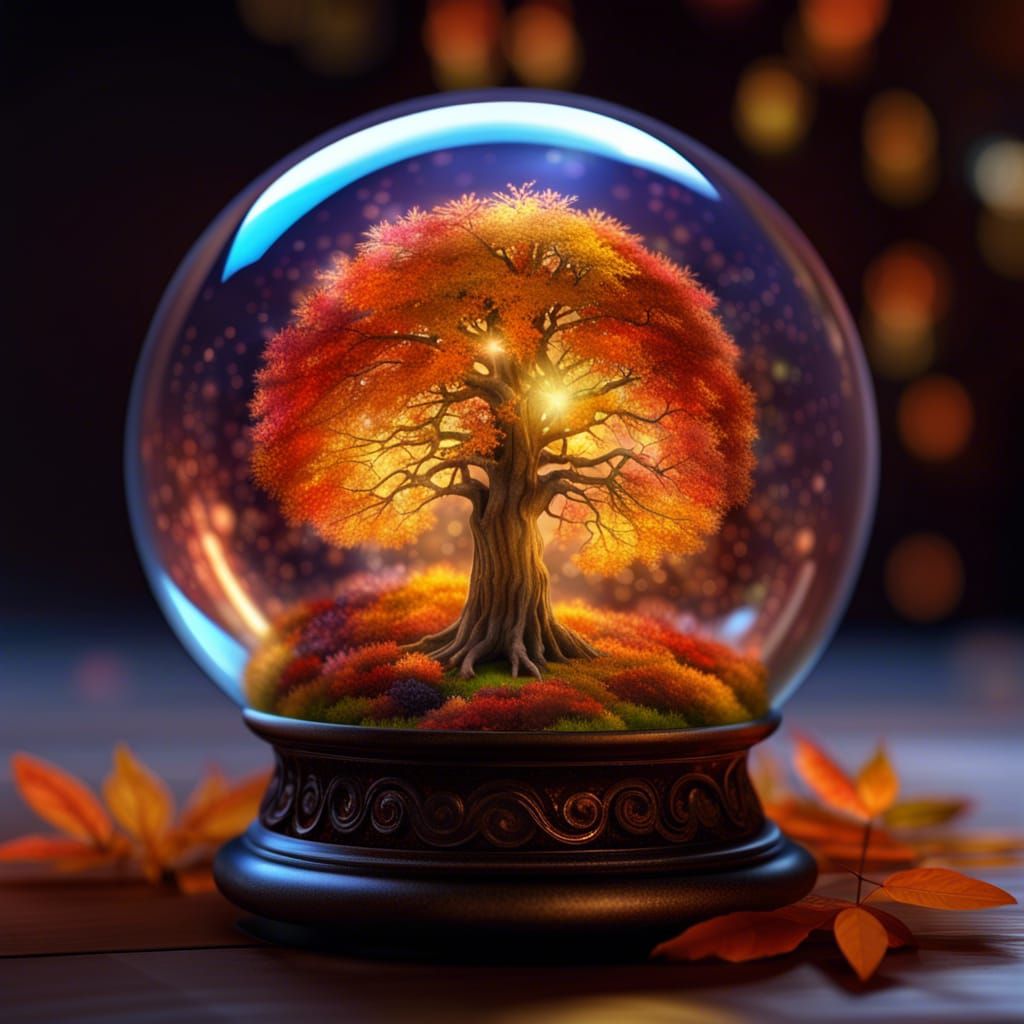 Enchanted Autumn Tree in Glass Sphere