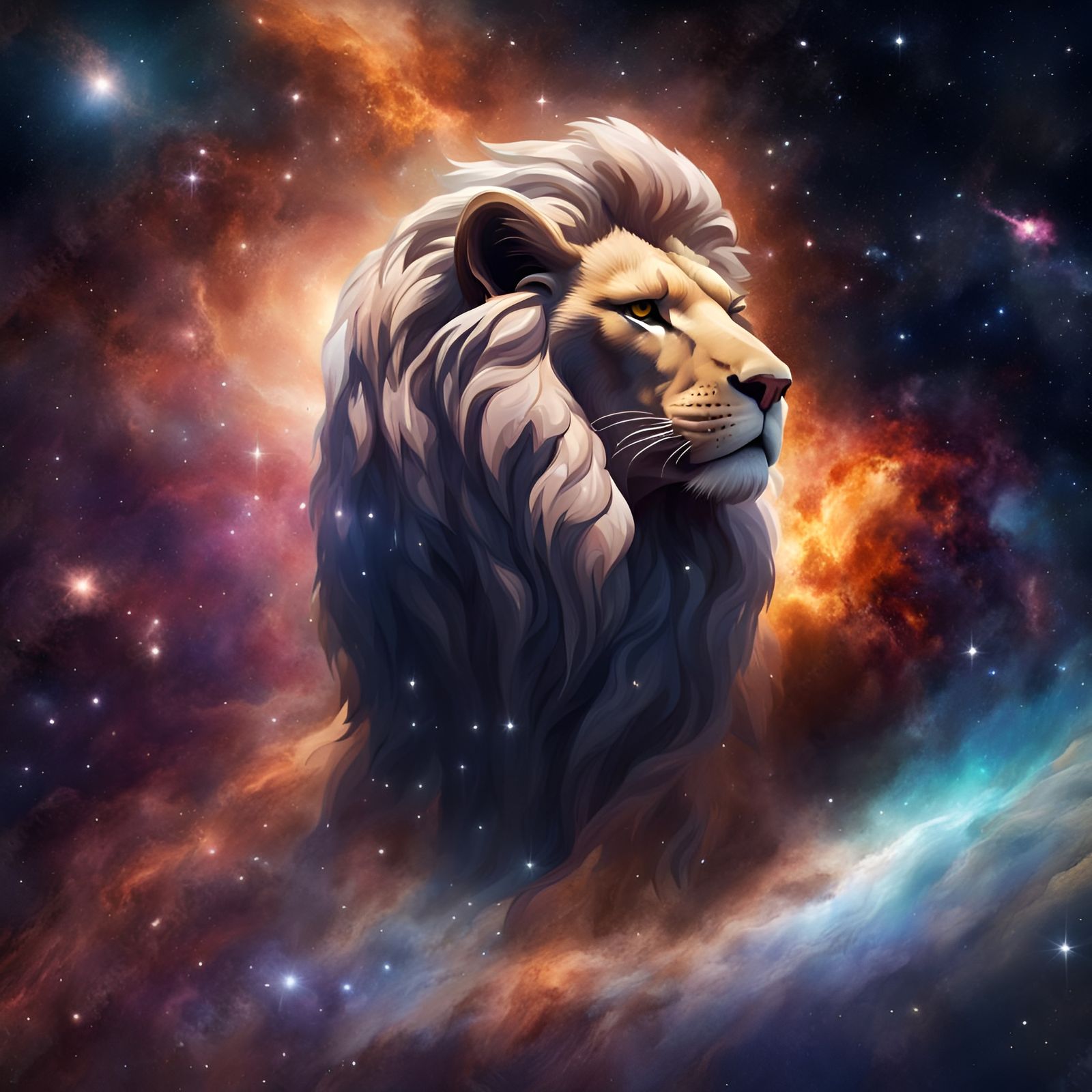 Cosmic Winged Lion Amidst Vast Nebula