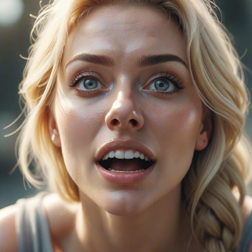 Realistic Portrait of a Blonde Girl Looking Up