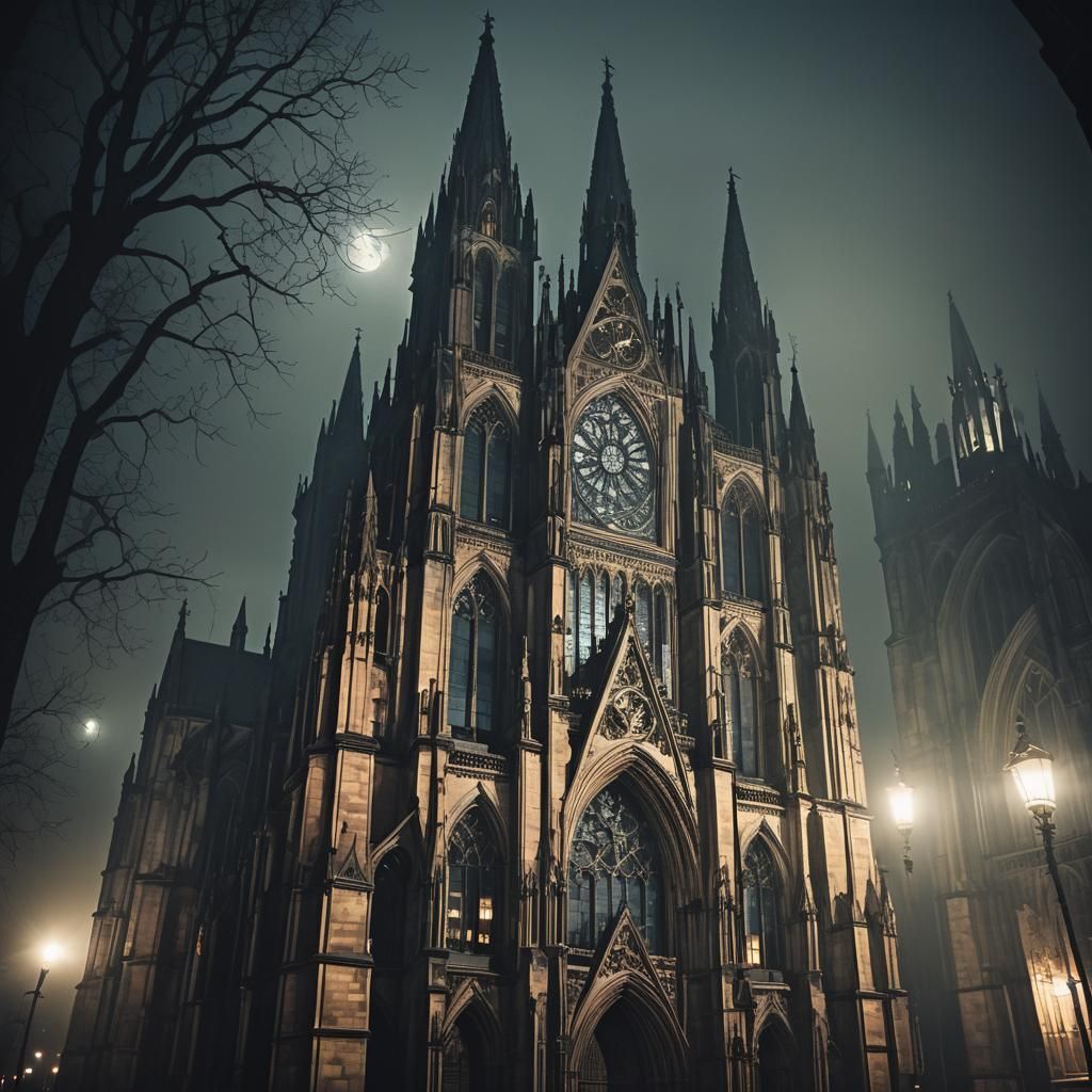 Dark Grand Cathedral in Gothic Revival Style