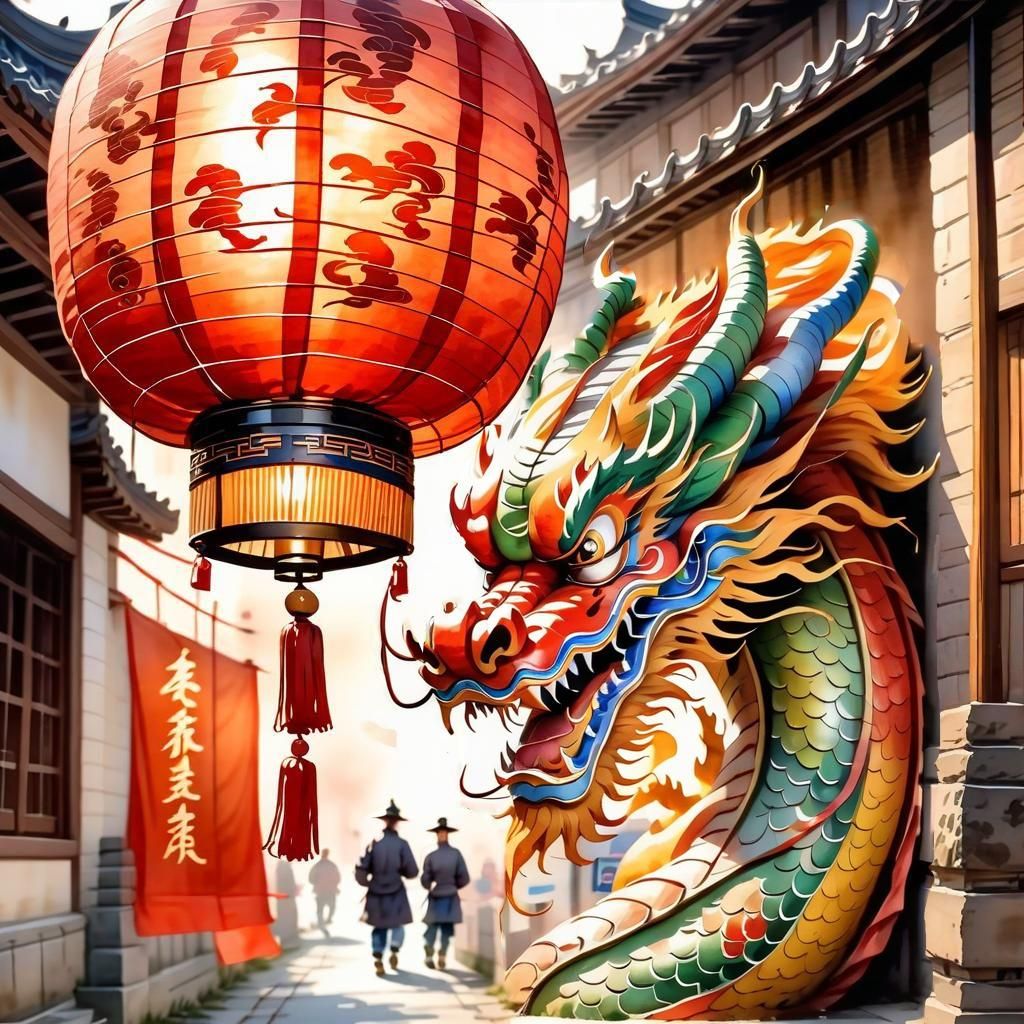 Watercolor Chinese Dragon Street Sculpture