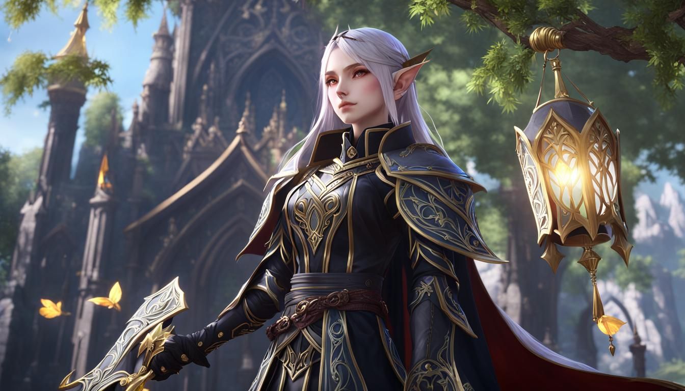 Dark Fantasy Elf Character in 3D Anime Style
