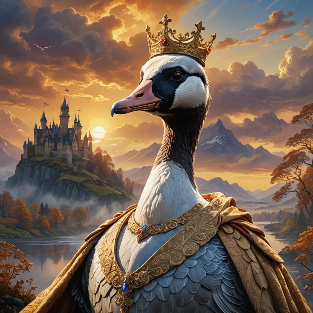 Regal Goose in Mystical Landscape: Fantasy Art