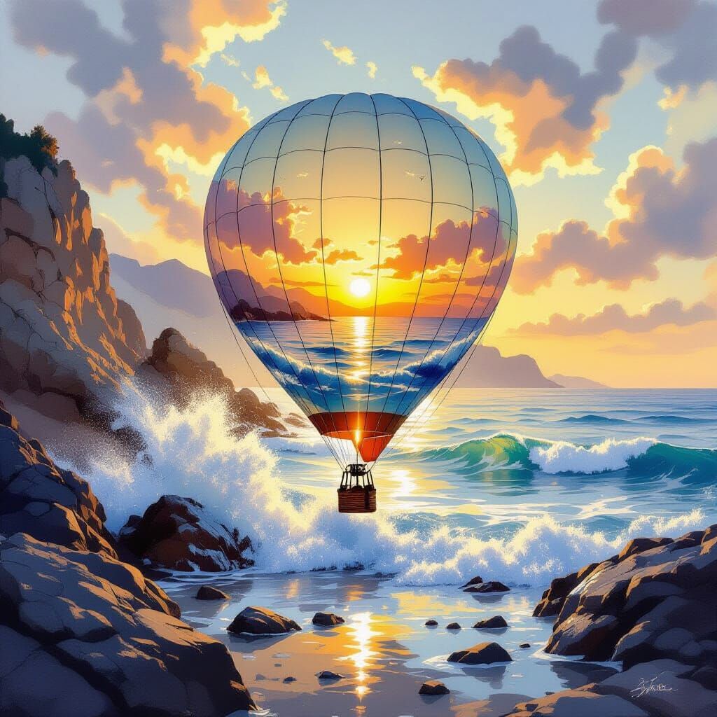 Hot Air Balloon Silhouette with Golden Light