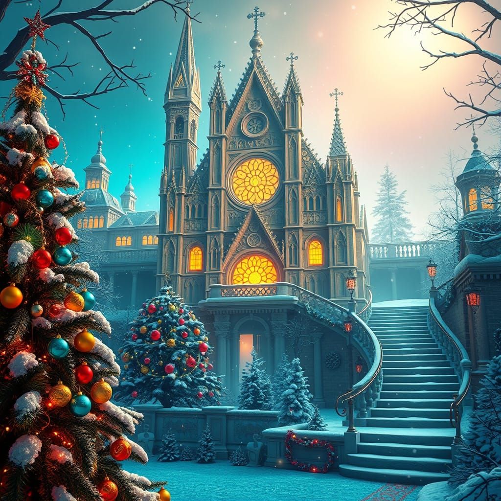 Ethereal Navidad Scene in Baroque-Inspired Winter Wonderland