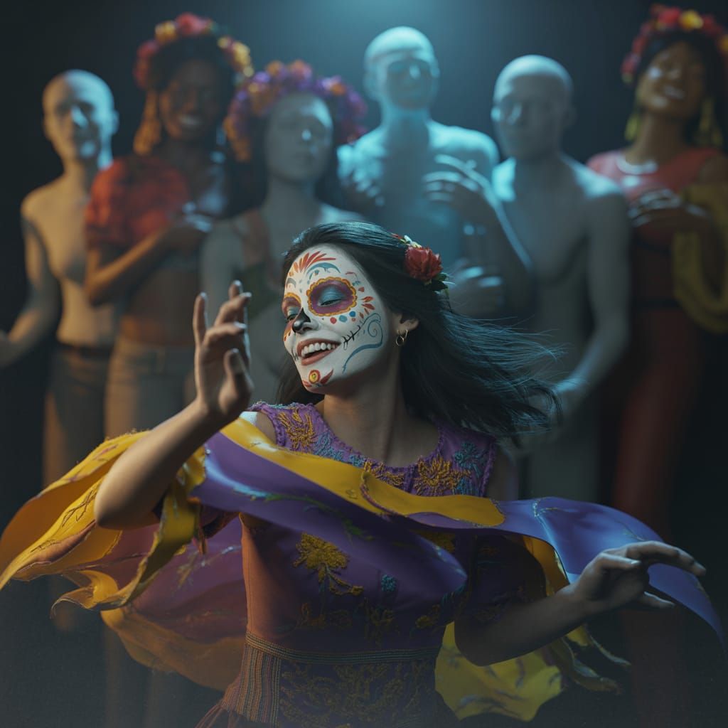 Día de los Muertos Woman Dancing With Spirits