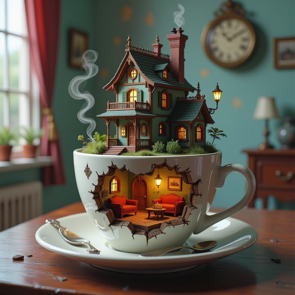 Miniature Madhouse Coffee Cup: Matte Painting Concept Art