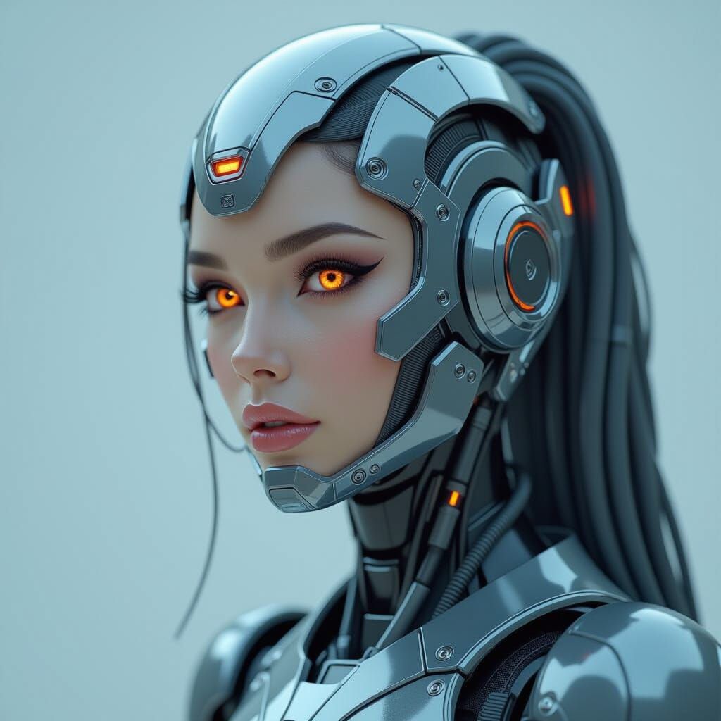 Feminine Robot with Cable Hair in Futuristic Style