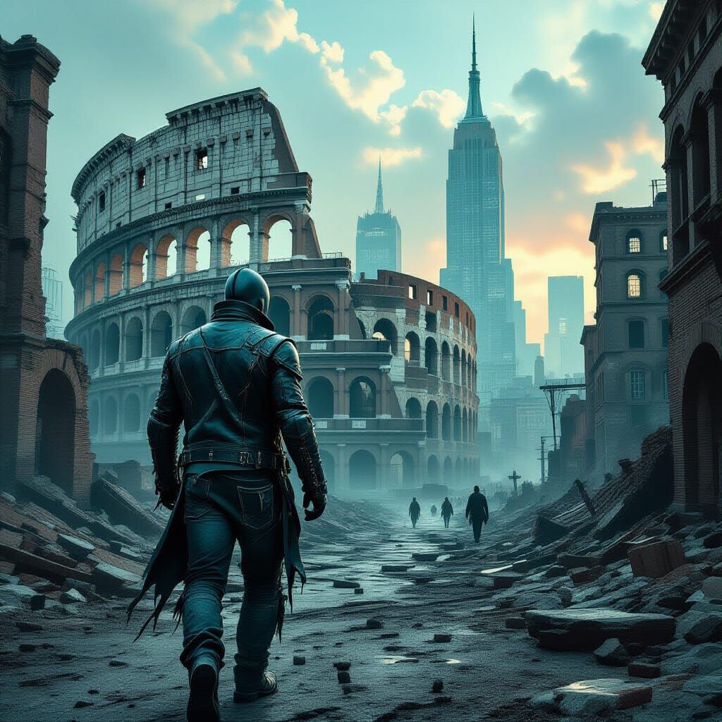 Shark-Man in Cyberpunk Roman Age New York