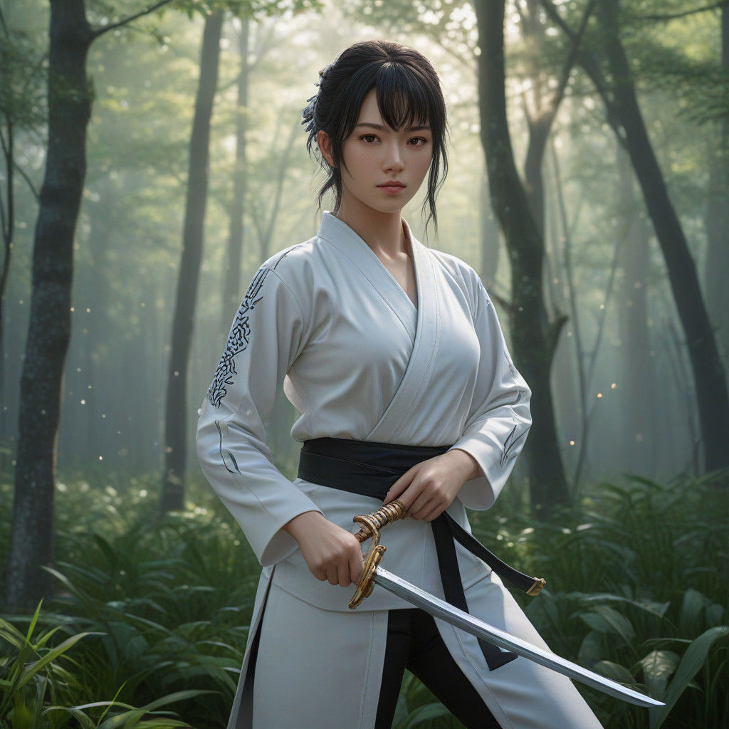 Ethereal Saber Maiden in Dawn's Misty Glow