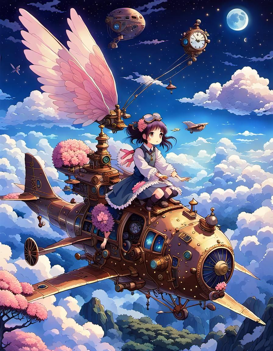 Steampunk Princess Anime Art in Miyazaki Style