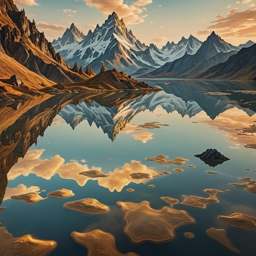 Surreal Mountain Reflecting Knowledge in Dreamlike Landscape
