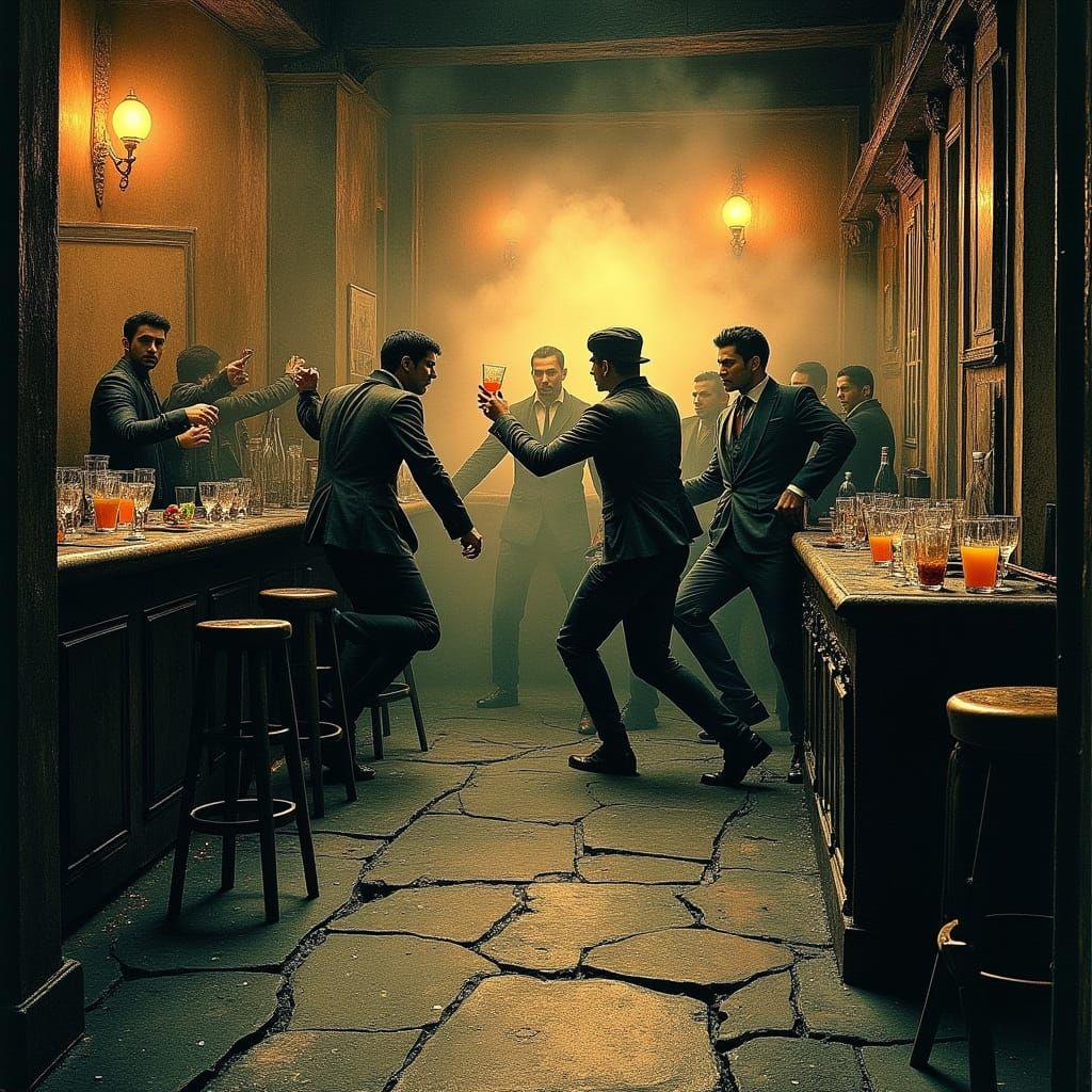 Turbulent Tavern Brawl in a Gritty, Cinematic Style