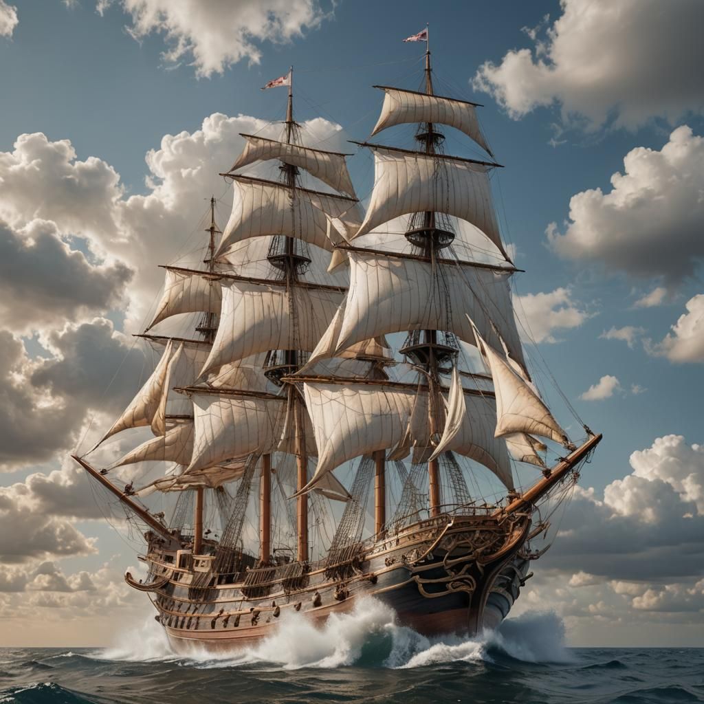 19th Century Sailing Ship on Calm Ocean