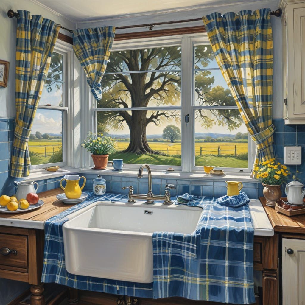 Quaint Cottage Kitchen Oil Painting