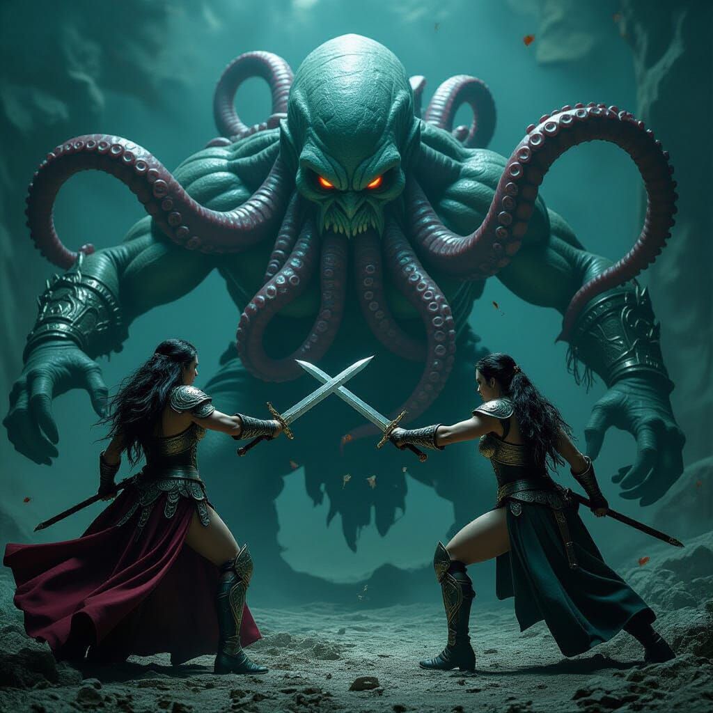 Red Sonja and Xena vs. Cthulhu in Epic Film Still