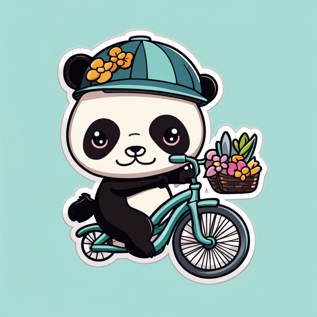 Kawaii Panda on Bicycle Sticker Design