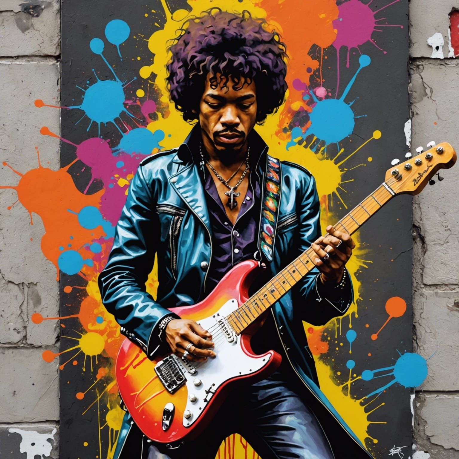 Jimi Hendrix Guitar Solo in Graffiti Art Style