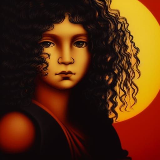 Tribal Girl Portrait with Wind Magic, Renaissance Style