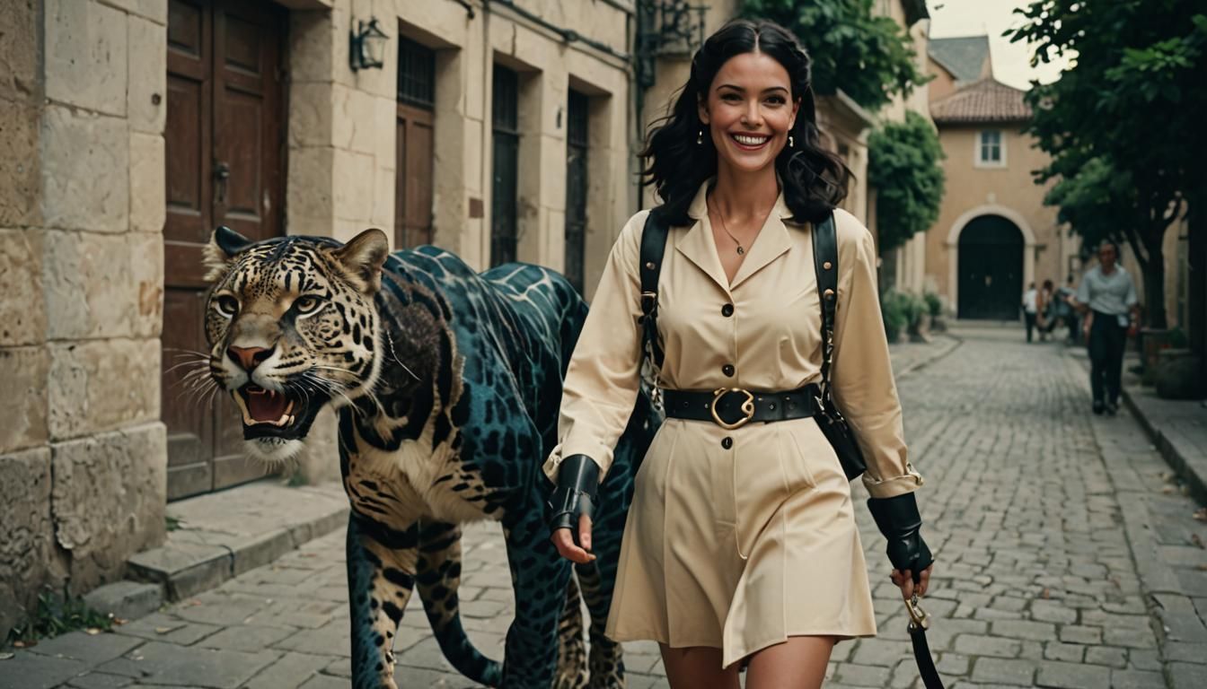 Woman with Panther: Cinematic Film Still