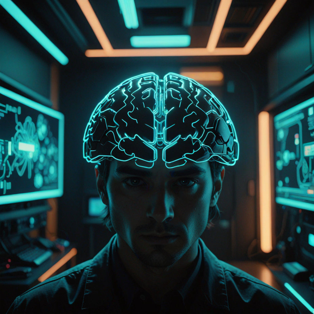 Epic Futuristic Masterpiece: AI in a Neon-Lit High-Tech Hous...