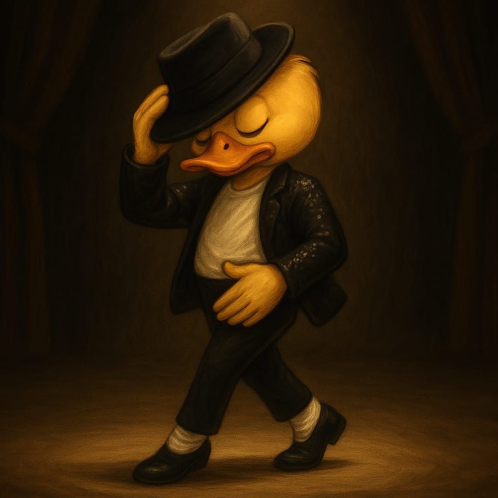 Duckling Moonwalks in Photorealistic Cartoon Style