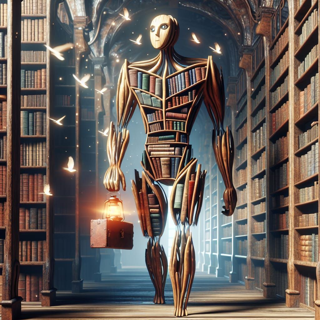 Humanoid Bookcase Embarks on Ancient Library Quest