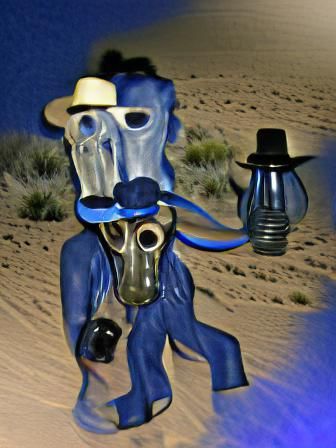 Cowboy in Gas Mask Roams Dark Desert