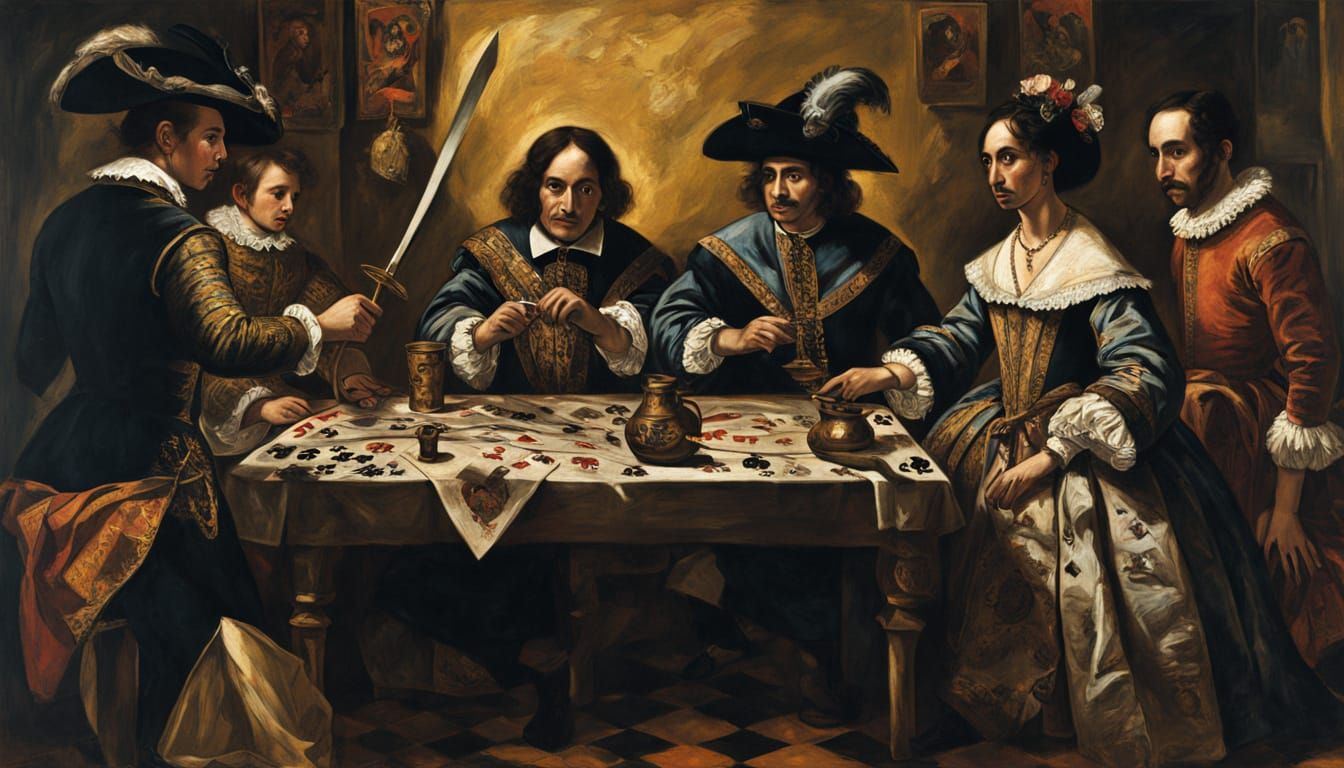 Dramatic Duel of Playing Cards in Baroque Style