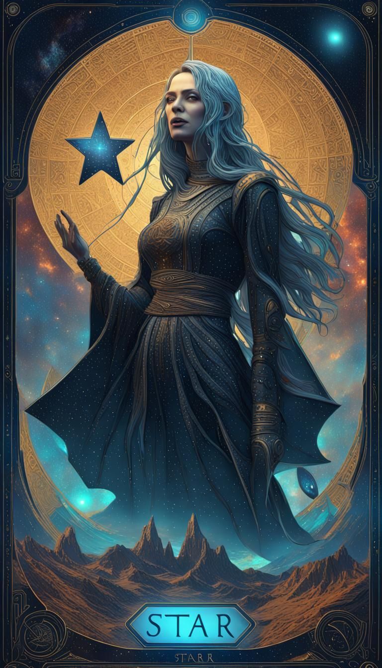 Star Tarot Card in Cyberpunk Style