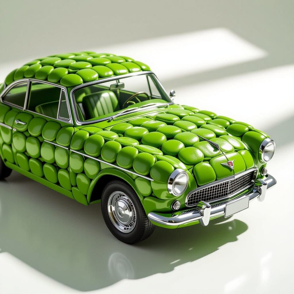 Hyperrealistic Car Crafted From Green Beans
