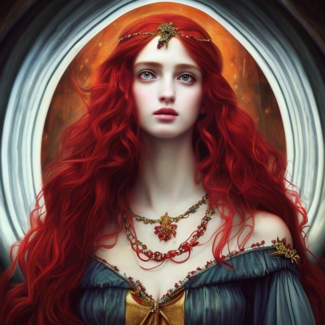 Pre-Raphaelite Princess with Golden Eyes in Photorealistic S...