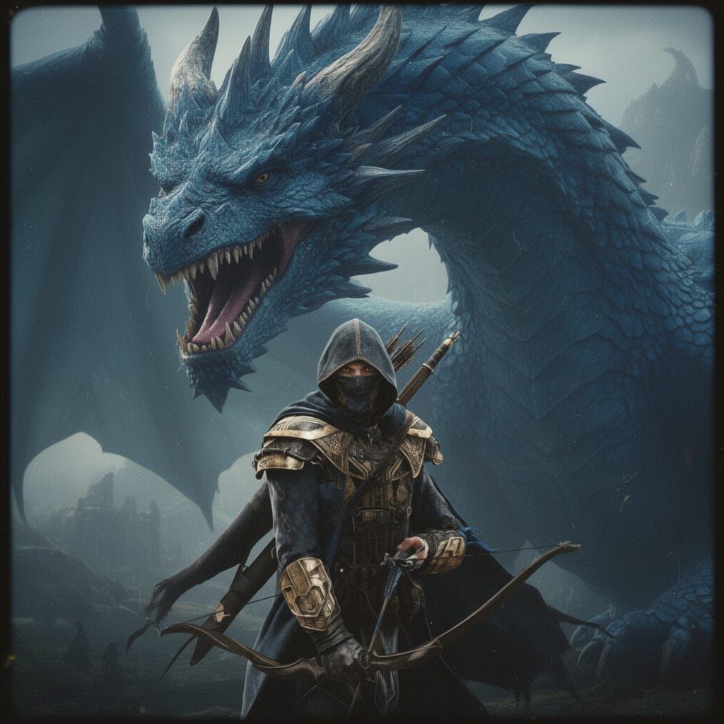 Blue Dragon and Rogue in Cinematic Film Still