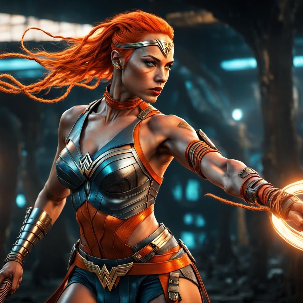 Futuristic Superhero Woman with Orange Hair