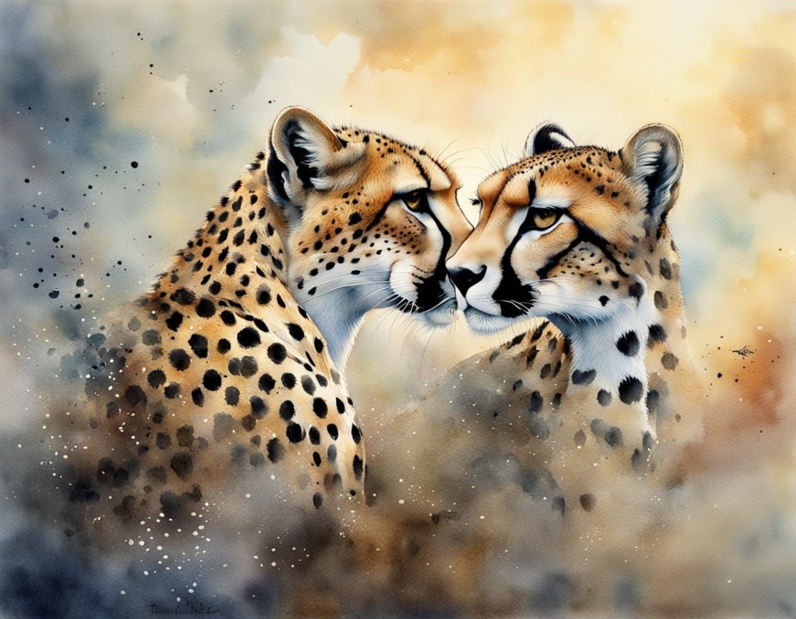 Cheetah and Gazelle Nuzzle in Ethereal Mist