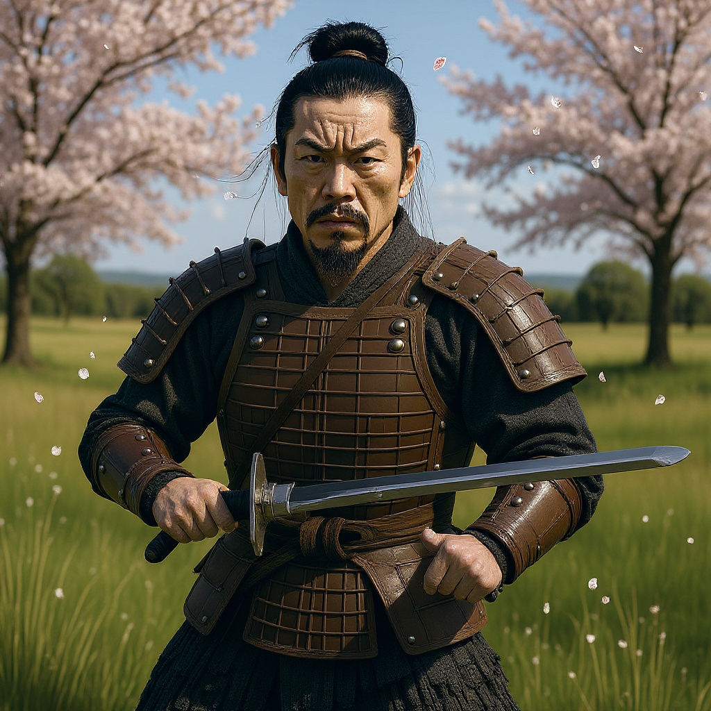 Seven Samurai Defend Village in Kurosawa Style