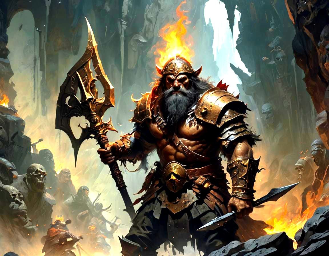 Barbarian Confronts Lich in Crypt, Dungeons and Dragons